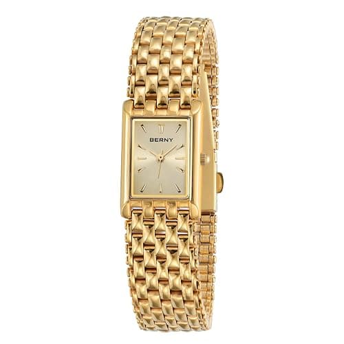 BERNY Gold Watches for Women Updated Ladies Quartz Wrist Watches Stainless Steel Band Womens Small Gold Watch Luxury Casual Fashion Bracelet Tools Included - 2166L-YE - Image 1