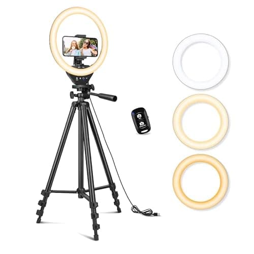 Sensyne 10'' Ring Light with 50'' Extendable Tripod Stand, LED Circle Lights with Phone Holder for Live Stream/Makeup/YouTube Video/TikTok, Compatible with All Phones - Image 1