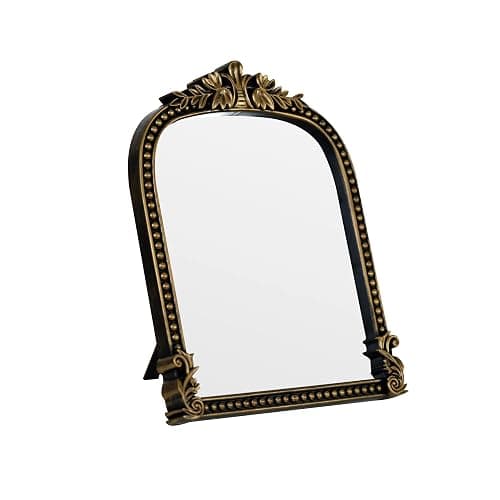 LuHeToz Vintage Gold Plastic Arched Makeup Mirror, Standing, Hanging or Wall Mount, Bathroom, Living Room, Bedroom Decorative Mirror (Bronze-10.6x8.6 inch) - Image 1