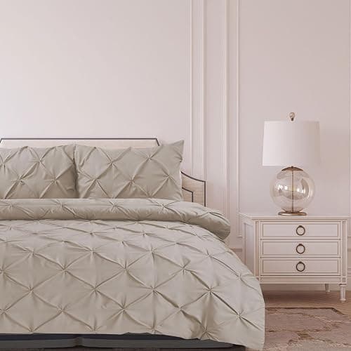 Bronwen Mathews Pintuck Double Duvet Cover Set - Linen Pinch Pleat Soft Microfibre Quilt Cover with 2 Pillowcases, Easy Care Wrinkle Free Bedding Set of 3 Pcs - Image 1