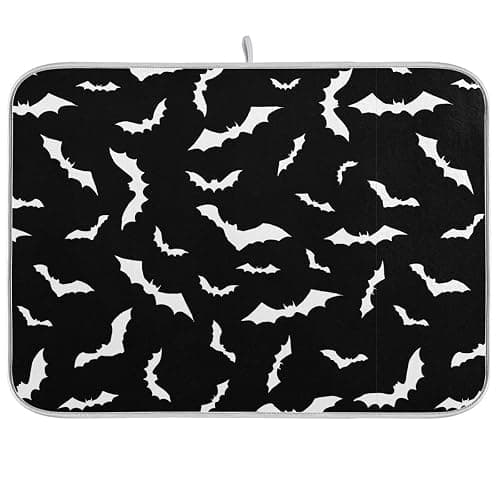 Black Bats Dish Drying Mat 18x24 for Kitchen Counter Happy Halloween Spooky Boo Dishes Pad Absorbent Fast Dry Dish Draining Mats Large Kitchen Accessories - Image 1