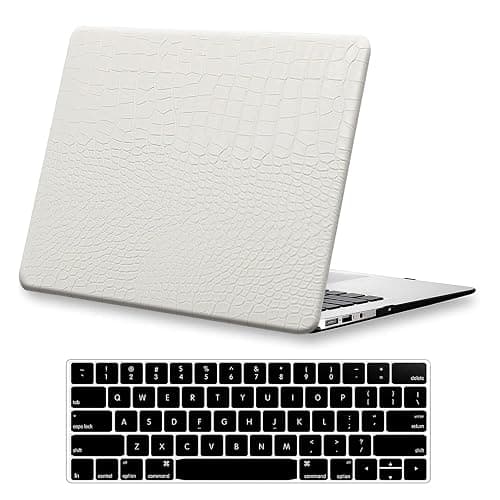 KEROM Compatible with MacBook Air 13 inch Case 2025-2022 M4 M3 M2 A3240 A3113 A2681, Textured Elegant Luxury Crocodile Skin Aligator Skin Snakeskin PU Leather Hard Shell Case & Keyboard Cover, White - Image 1