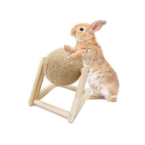 BNOSDM Rabbit Scratch Toy Wooden Natural Sisal Rope Rabbit Scratching Toy Ball Bunny Scratcher with Ball for Rabbits Bunnies Ferrets Kittens Small Animals (Small) - Image 1