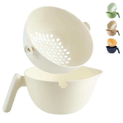 Chef's Path 2 in 1 Kitchen Strainer and Colander for Kitchen, Multifunctional Food Strainer Set, BPA Free Plastic Colander with Handle, Pasta Drainer, Veggie and Fruit Cleaner - White - Image 1