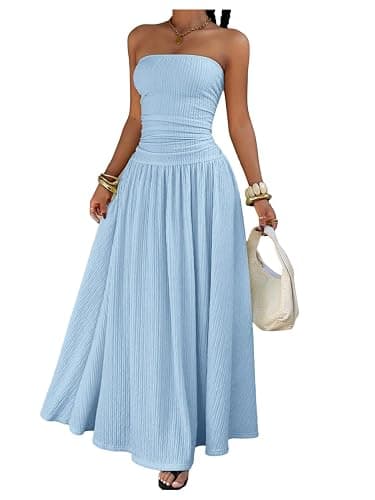 Milumia Women's Plus Size Strapless Flowy Maxi Dress Long Summer Dresses | Textured Ruched Ruffle Hem, Fit and Flare, Beach Vacation, Spring Wedding Guest, Resort Tea Party Outfit - Image 1