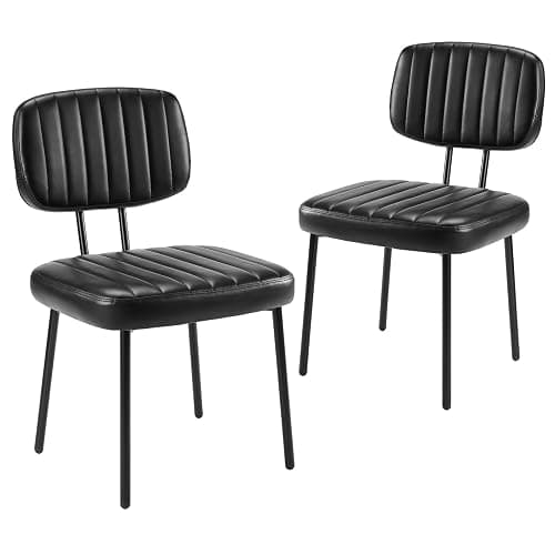 Sweetcrispy Dining Chairs Set of 2, Upholstered Mid Century Modern Kitchen Accent Chairs with Faux Leather Cushion Seat & Metal Legs for Home Office, Living Room - Black - Image 1
