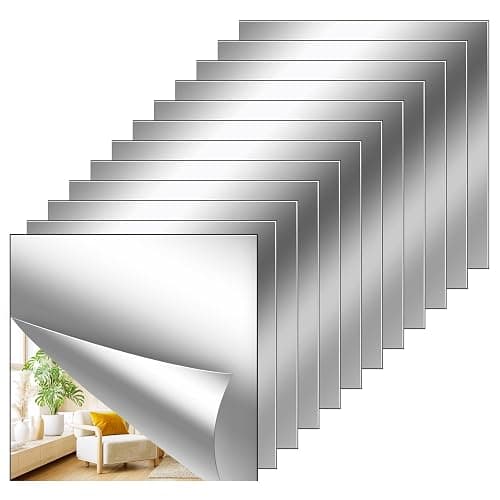12Pack Acrylic Flexible Mirror Sheets,12x12 Inch Self-Adhesive Mirror Tiles,Square Cuttable Wall Stickers Non Glass Safety Reflective for Home Wall DIY Decor - Image 1