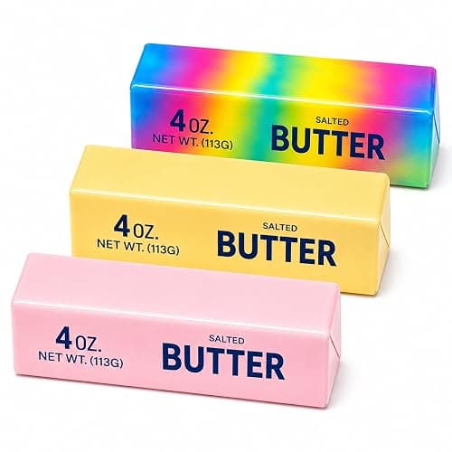 3Pcs Butter Squishy, Three Colourful Butter Stick Squishies with 3 Available, Compact Size for Desk, Office Use and Portability - Image 1
