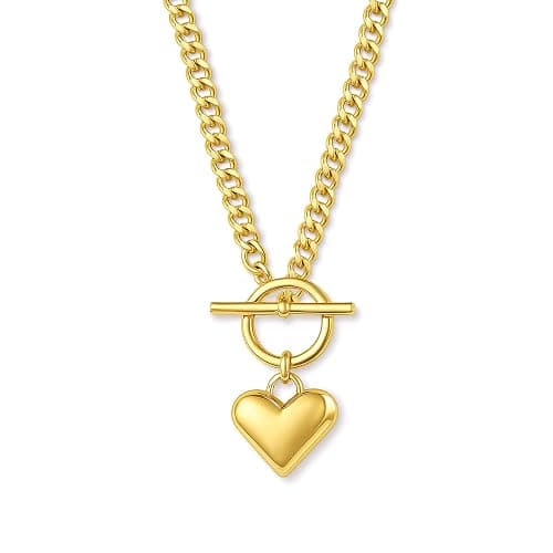 Zeffy Dainty Gold Heart Necklace for Women Trendy 14K Gold/Silver Plate Cute Heart Pendant Choker Necklaces Gold Love Heart Chain Necklace for Women Dainty Gold Jewelry Gifts for Women - Image 1
