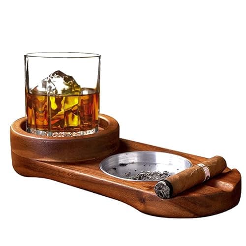 Classic Wooden Cigar Ashtray Coaster and Holder, Whiskey Glass Tray with Cigar Rest, Great Gift for Men, Home Decor - Image 1
