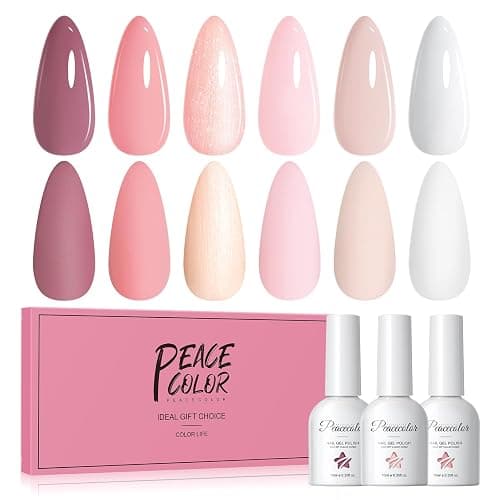 PEACECOLOR Gel Nail Polish Set 6 Colours Gel Polish Set Sock Off Nude Pink White Nail Art Kit for Home DIY Manicure Salon Gift for Women 6 x 10ML - Image 1