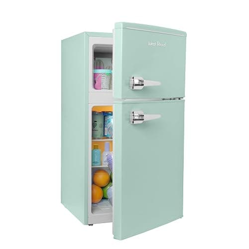 West Bend Mini Fridge with Freezer for Bedroom, Office, Bar or Dorm Room, Retro Compact Refrigerator features Glass Shelves, Manual Defrost and Adjustable Temperature Control, 3.1-Cu.Ft., Green - Image 1