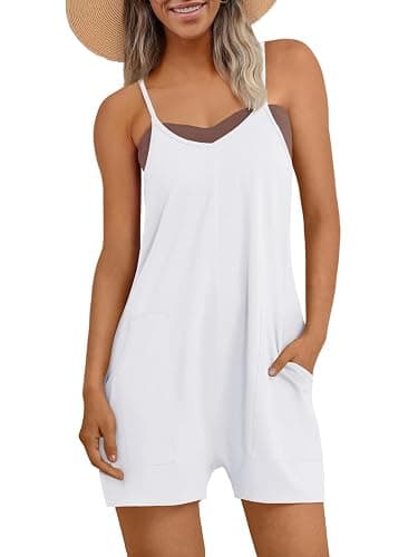 AUTOMET Womens Rompers Jumpsuits Summer Vacation Beach Outfits 2025 Shorts Overalls Jumpers Loose Casual Soft Fashion Clothes - White - Large - Image 1