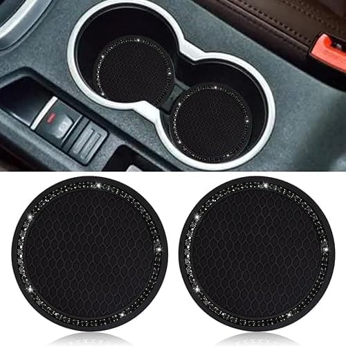 SUNCARACCL Car Cup Holder Coaster, 2 Pack Universal Bling Vehicle Insert (2.75" Diameter), Crystal Rhinestone Car Interior Accessories (Black with Black Diamond). - Image 1