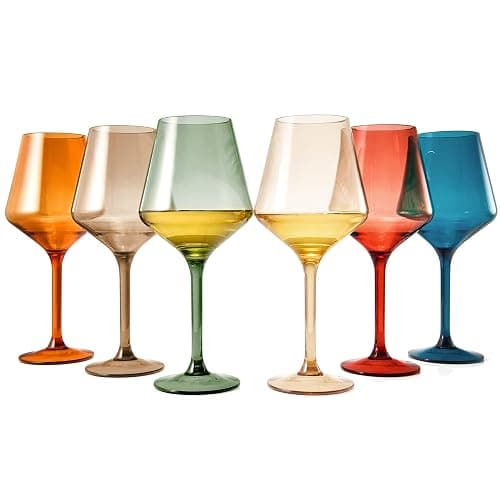 European Style Plastic Crystal, Stemmed Wine Glasses | Set of 6 | Acrylic Tritan Drinkware, Unbreakable Muted Color Shatterproof BPA-free, Reusable, Floating Pool & Indoor & Outdoor, Hand Wash 15oz - Image 1