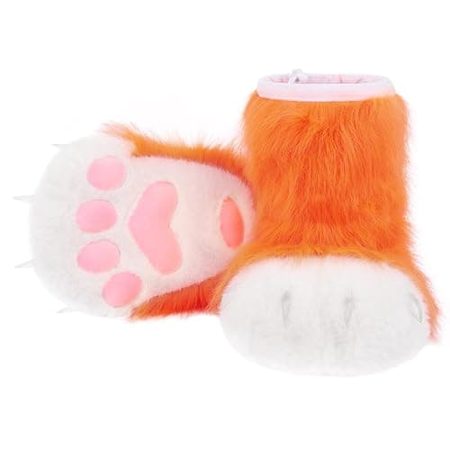 HAOAN Furry Animal Paw Slippers Fuzzy Boots Cat Fox Wolf Bear Claw Shoes Halloween Cosplay Costume Accessories - Image 1