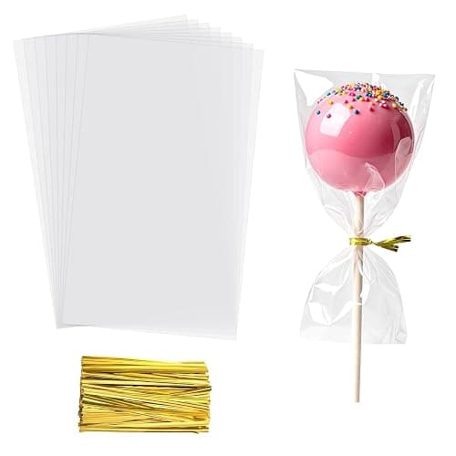 Yotelab Cake Pop Bags, 3x5 In Cellophane Lollipop Bags With Ties, 100 Pcs | Clear Gift Wrap Bags, Small Treat Bags for Cookies, Candy, Desserts, Snacks and Party Favors - Image 1