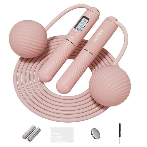 YOTTOY Skipping Ropes for Adults -Cordless Counter Jump Rope with Large Cordless Ball-Weighted Jump Rope for Women with LCD Display - Image 1