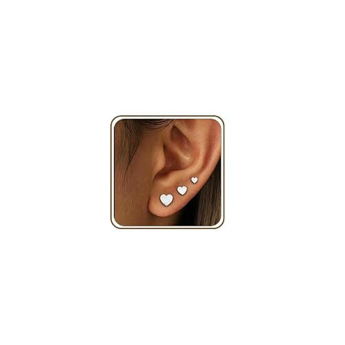 Lunvky 3 Pairs 14K Gold Plated Stud Earring Sets for Women Small Dainty Sterling Silver Earrings for Multiple Piercing Cartilage Tragus Trendy Post Cute Earrings Stacks Jewelry Birthday Gifts - Image 1