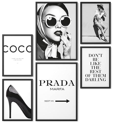 Papierschmiede® Mood Poster Set Coco Schwarz-Weiß, Bilder Wohnzimmer Deko Schlafzimmer, 2x DIN A4 und 4x DIN A5, Glamour Lifestyle Mode - ohne Rahmen - Image 1