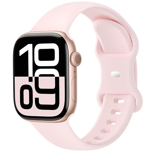 Sport Band Compatible with Apple Watch 49mm 46mm 45mm 44mm 42mm 41mm 40mm 38mm Women Men, Replacement Soft Silicone Sport Strap Wristbands for iWatch Series 10/9/8/7/6/5/4/3/2/1 Ultra SE, Light Pink - Image 1