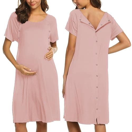 Ekouaer Women’s Nursing/Delivery/Labor/Hospital Nightdress Short Sleeve Maternity Nightgown with Button S-XXL - Image 1
