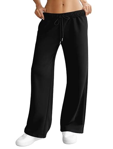 DLOODA Womens Wide Leg Sweatpants Interior Drawstring Baggy Sweat Pants with Pockets Elastic Waisted Lounge Casual Trousers - Image 1