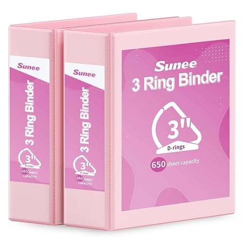 SUNEE 3 Ring Binder 3 Inch D Ring, Clear View Binder Three Ring PVC-Free (Fit 8.5x11 Inches) for School or Office Supplies, Pink, 2 Pack - Image 1