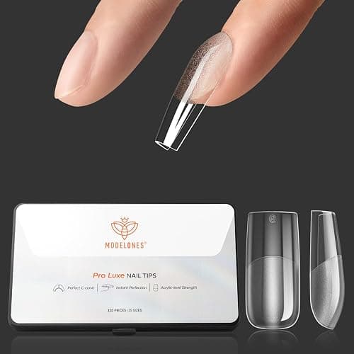 modelones Pro Luxe Instant Nail Apex Tips 15 Sizes, Medium Square Extension Gel Tips Pre-building & Pre-etched Thicker Strength Acrylic Fake Nails Full Cover 120 Pcs - Image 1