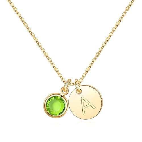 Hidepoo Initial Birthstone Necklace for Girls Women - Personalized Gifts | 14K-Gold-Plated Disc Letter Necklace, Personalized Gifts Jewelry Birthstone Necklace Birthday Gift for Women Girls - Image 1