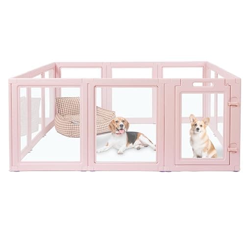 LoveTail DIY Clear Acrylic Dog Playpen House,Quick Easy Assembly and Disassembly,Strong Floor Suction,Indoor and Outdoor Use,Easy Cleansing Puppy Fence (Skin Pink, 23.6" H, 10PCS) - Image 1