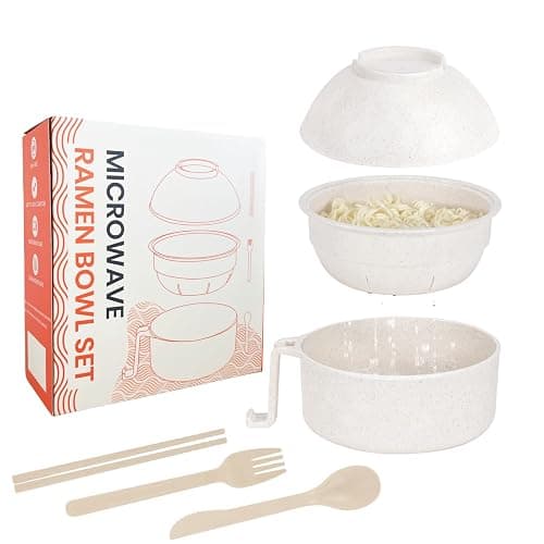 RORBAM Microwave Ramen Cooker,Ramen Bowl Set,Noodle Bowl With Chopsticks and Spoon,College Dorm Room Essentials for Girls for Boys, Apartment Essentials, Dishwasher-Safe,BPA-Free. (white) - Image 1