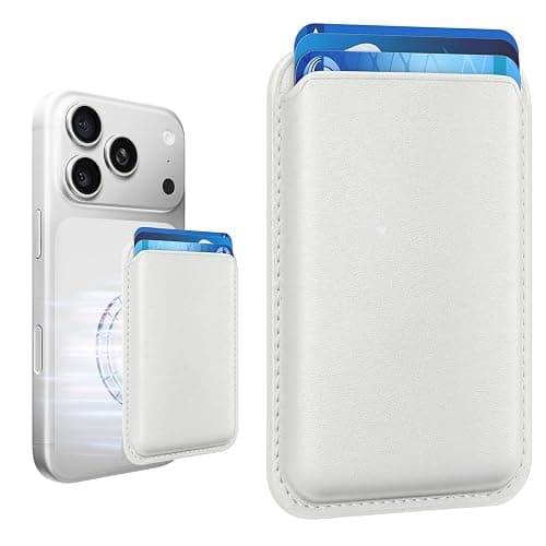 Amzone Stronger Magnetic RFID Leather Mag-Safe Card Holder for iPhone 16 Series, Mag-Safe Accessories Stick on Series of iPhone 17/16/15/14/13/12 and Pro/Promax, White - Image 1