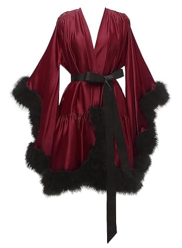 yinyyinhs Women's Feather Robe Silk Satin Bridal Dressing Gowns Short Nightgown Bathrobe Sleepwear Maternity Photoshoot Robe - Image 1