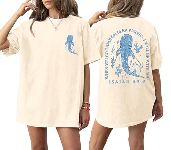 Christian Oversized Shirt for Women Faith Bible Verse Graphic Tee Top Vacation Summer Casual Boho Wildflowers T Shirt - Image 1