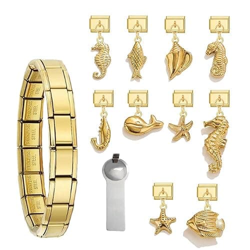 LCSDDWAS Italian Gold Charm Bracelet Set For Women Diy Handmade With Starter Brascelet, Assorted Charms And Opening Tools, DIY Modular Italian Charm Bracelet Gold - Image 1