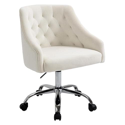 MOJAY Velvet Office Swivel Chair, Vanity Fabric Desk Pretty Fancy Gold Office Chairs for Girls, 360°Swivel Height Adjustable Reception Chair (White) - Image 1