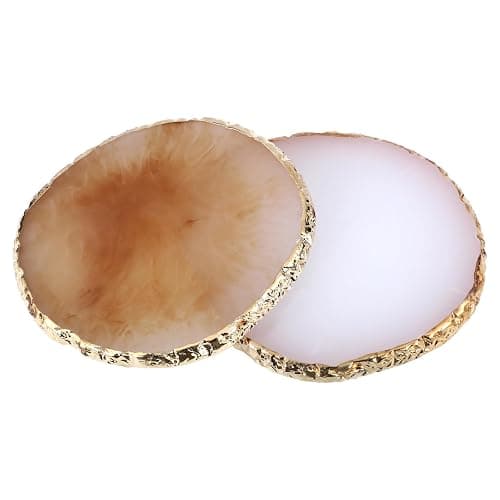 2 Pcs Resin Nail Art Palette, Nail Art Painting Mixed Color Palettes Gold Edge Nail Holder Nail Art Display Board (Coffee, White) - Image 1