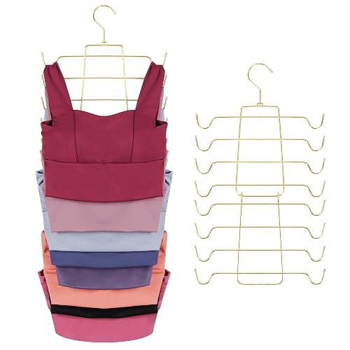 ZEDODIER 2 Pack Tank Top Hanger Space Saving, Bra Hangers for Closet Organizer, Hanging Bra Organizer Tank Tops Holder with 16 Hooks, Metal Closet Organizers and Storage Small Space Solutions, Gold - Image 1