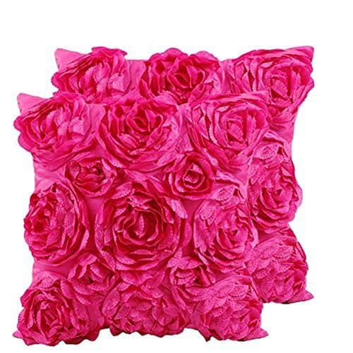 SeptCity Decorative Throw Pillow Covers for Couch Cushion Case, Romantic Love Satin Rose Wedding Party Home Decor, Home Gift (Set of 2) (Hot Pink) - Hot Pink - Image 1