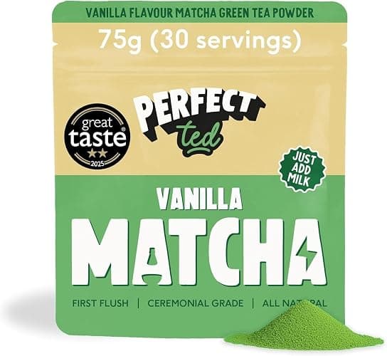 PerfectTed Vanilla Bean Matcha Powder, Ceremonial Grade Japanese, 75g (30 Servings), Perfect for Lattes, Smoothies & Baking | with L-Theanine | Natural Flavours | Vegan - Image 1