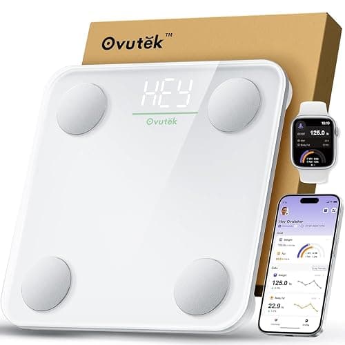 Ovutek Smart Scale for Body Weight, Digital Bathroom Scale BMI Weighing Body Fat Scale, Accurate Body Composition Scale Monitor for People's Health with Smartphone App, Compact Size, 400lb (White) - Image 1