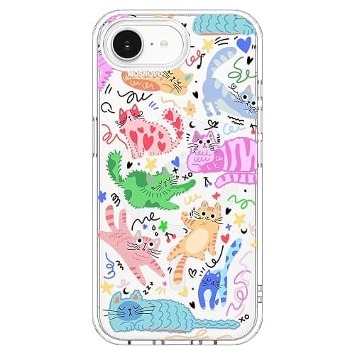 MOSNOVO for iPhone 17e Case/iPhone 16e Case, Compatible with Magsafe, Shockproof Military-Grade Protection 6.6ft Drop Tested, Magnetic Clear Phone Case for iPhone 17e, Doodle Cats Design - Image 1