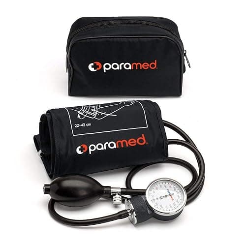 PARAMED Aneroid Sphygmomanometer – Manual Blood Pressure Cuff with Universal Cuff 8.7-16.5" and D-Ring – Carrying Case in the kit – Black – Stethoscope Not Included - Image 1