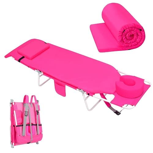 3 in 1 Women Comfort Backpack Beach Tanning Lounge Chair with Cushion Face Hole Softer Padded Adjustable Washable, Layout Sun Chair for Adults Outside Reading Sunbathing Poolside, 6 Position, Pink - Image 1