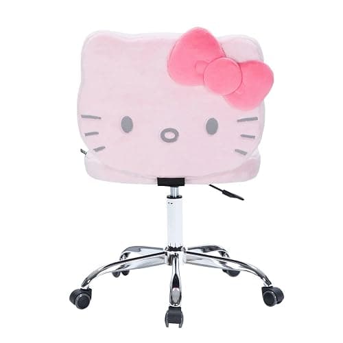 Impressions Vanity Hello Kitty® Teddy Fur Swivel Vanity Chair with Wheels | Adjustable Height 360-Degree Spin Armless Padded Kawaii Cute Desk Chair with Backrest for Makeup Room or Bedroom, Teddy Pink - Image 1