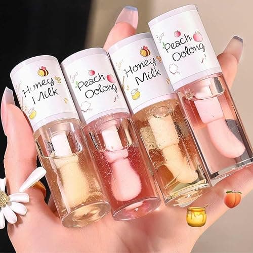 Baorder 4Pcs Hydrating Clear Lip Oil,Crystal Jelly Honey Lip Gloss with Big Brush,Long Lasting Nourishing Lip Care Lip Glow Oil,Moisturizing Tinted Lip Balm,Fresh Texture Flavoring Oil Lip Makeup - Image 1
