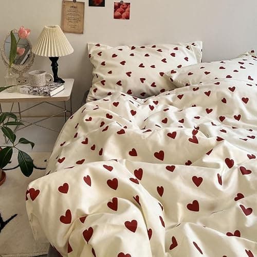 Nayoroom Bettwäsche 140x200 Herzen Rot Weiß Aesthetic Bettbezug Microfaser Weiße Bettwäsche mit Kleinen Roten Herz und Kissenbezug 70x90 cm mit Reißverschluss - Image 1