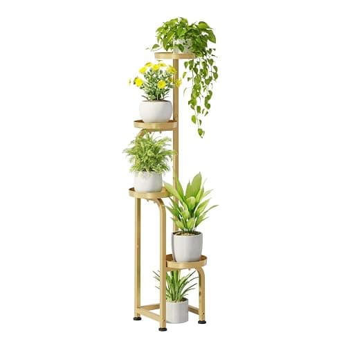 Bamworld Corner Plant Stand Indoor Outdoor, Tall Metal Flower Pot Stands for Multiple Plants, 4 Tier Gold Heavy Duty Plant Shelf for Patio Garden Balcony Living Room Bedroom(Patent Design) - Image 1