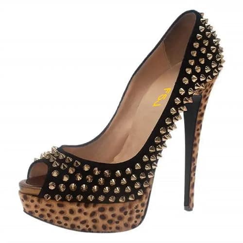 FSJ Women Classic Rivets Platform Heel Peep Toe Pumps High Stiletto Heel Slip On Studded Sexy Wedding Party Dance Shoes Size 4-16 US - Image 1